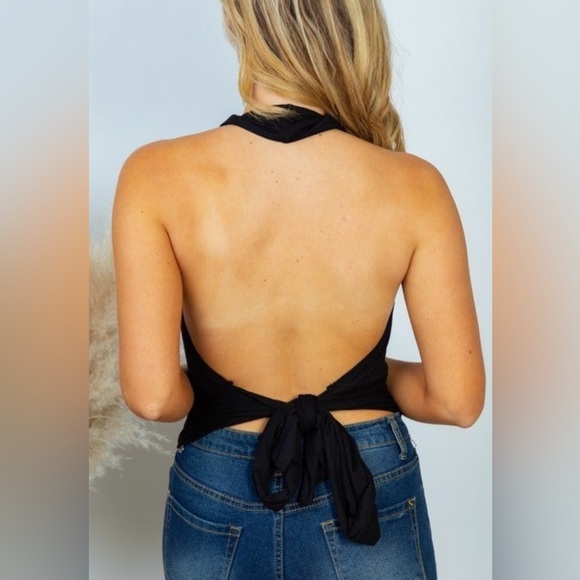 White Birch Black Open Back Halter Top - Picture 2 of 4
